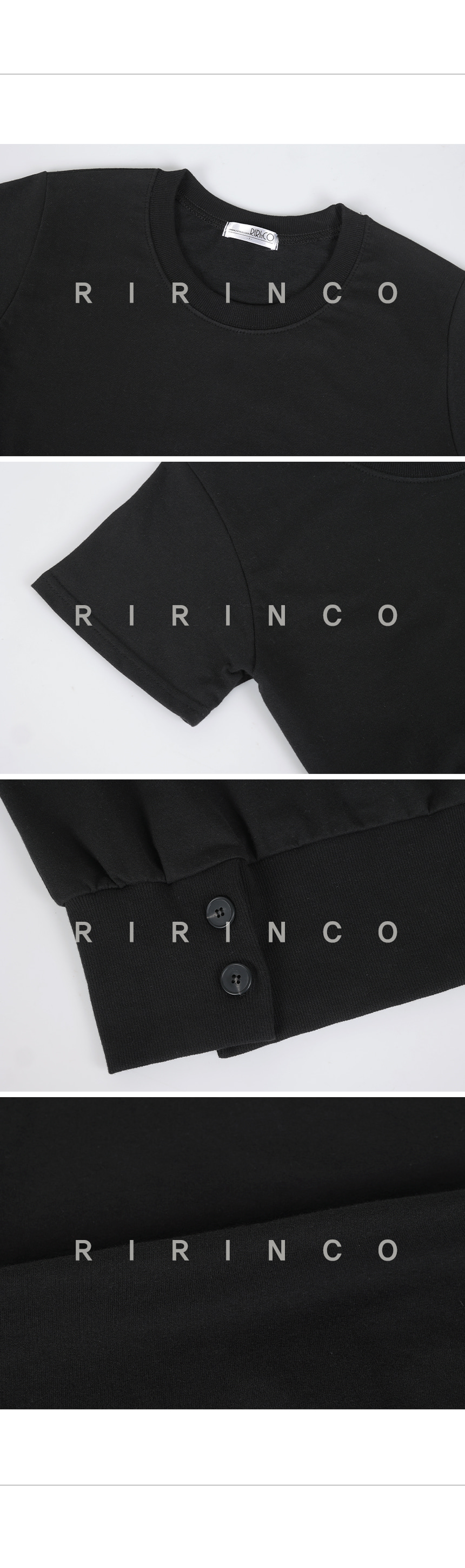 リリエンコ ラウンドネックボタンクロップド半袖トレーナーTシャツ