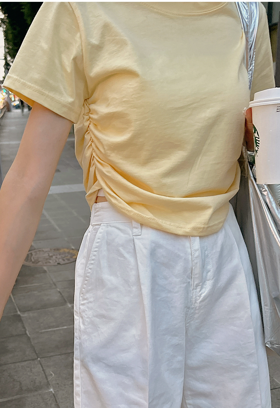リリエンコ シャーリングクロップド半袖Tシャツ