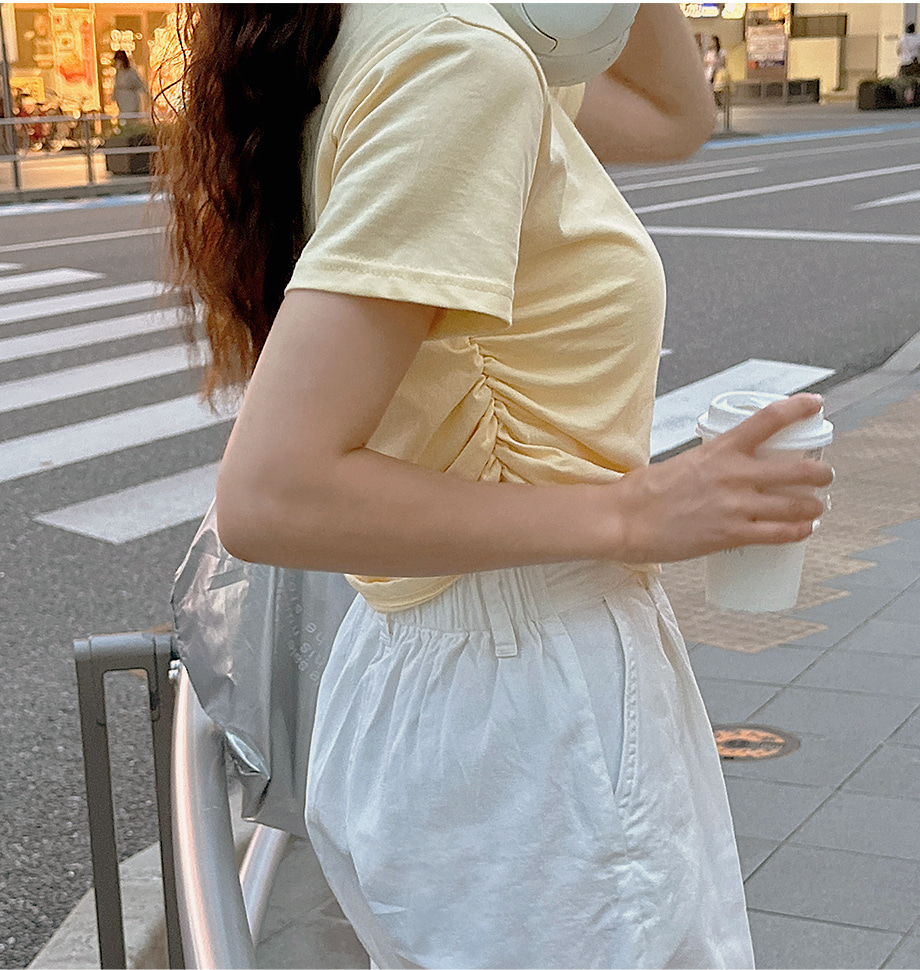 リリエンコ シャーリングクロップド半袖Tシャツ