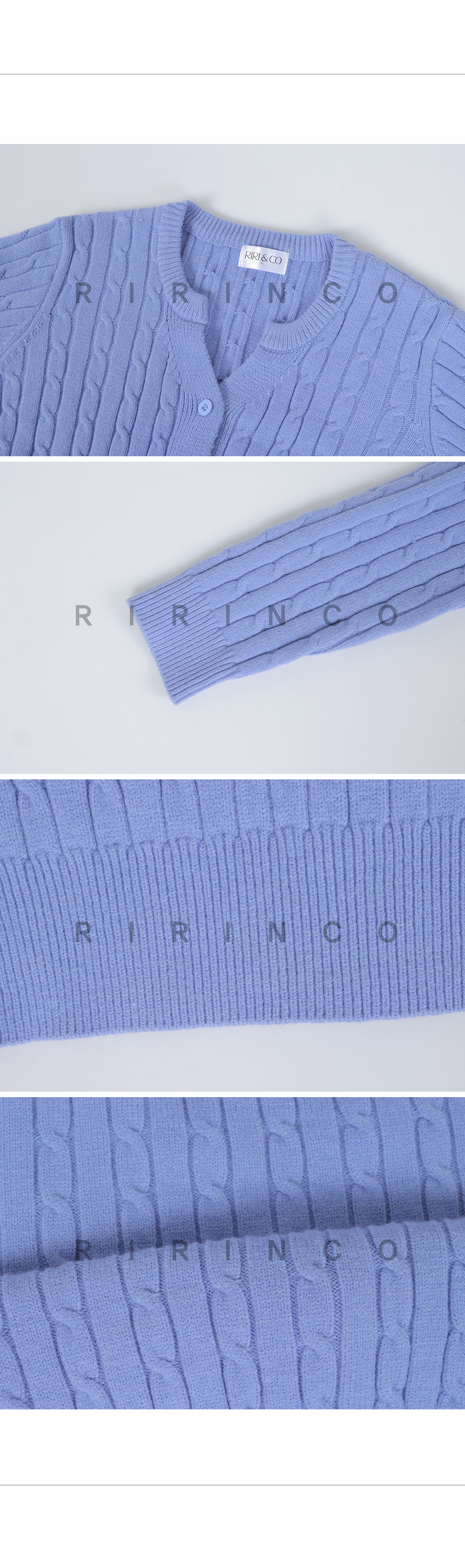 RIRINCO ウールⅤネックケーブル編みセミクロップド丈カーディガン