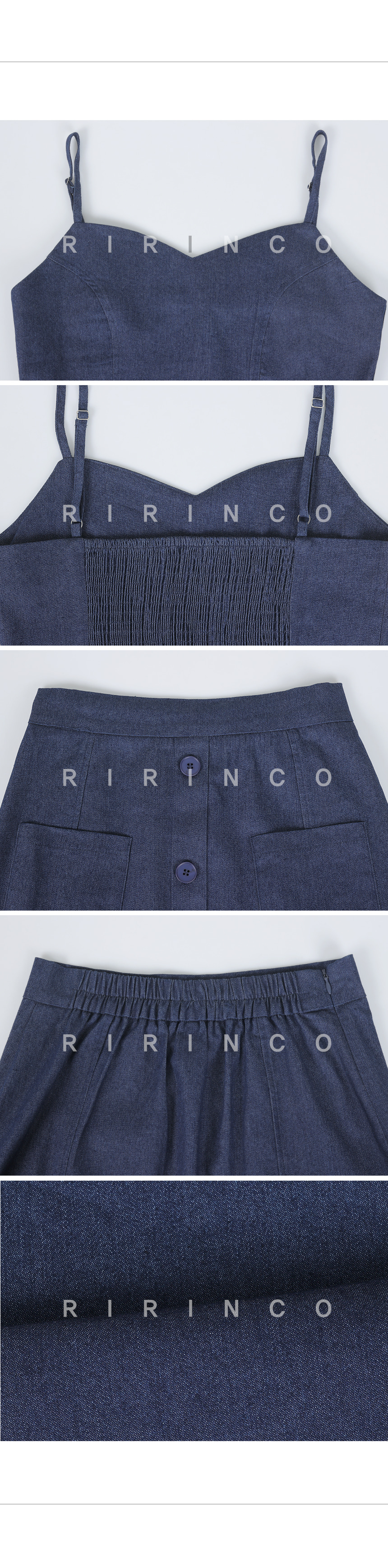 RIRINCO デニムクロップドビスチェ＆ロングスカートセット