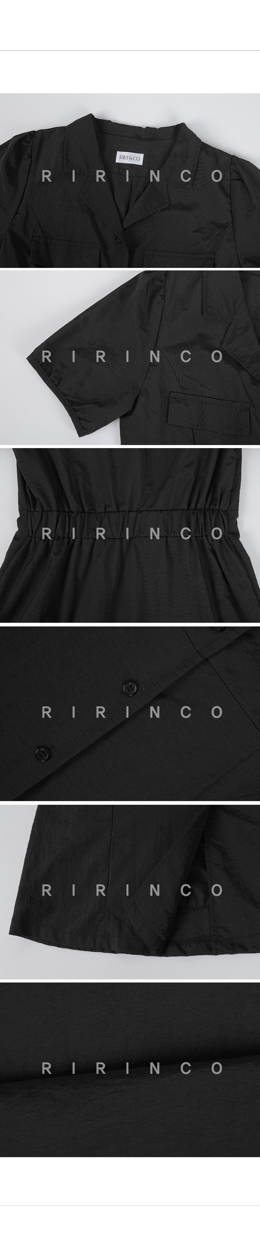 RIRINCO  オープンカラーバックゴムロングワンピース
