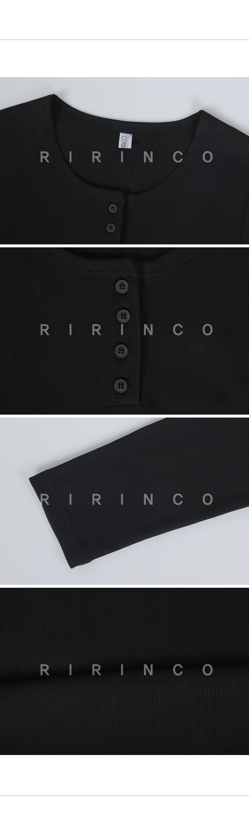 RIRINCO リブラウンドネックボタンルーズフィットTシャツ