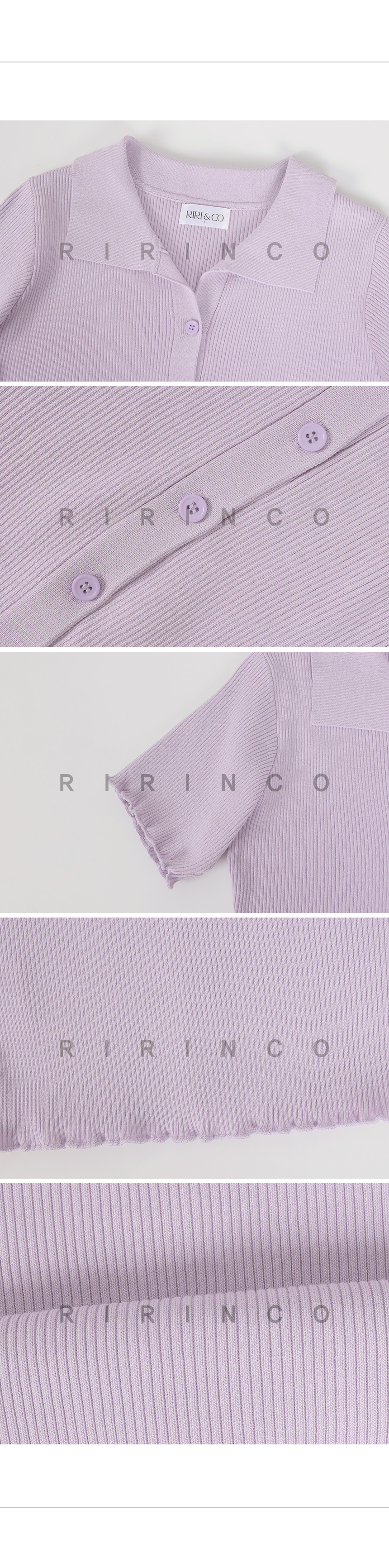 RIRINCO リブオープンカラーセミクロップド丈半袖ニット