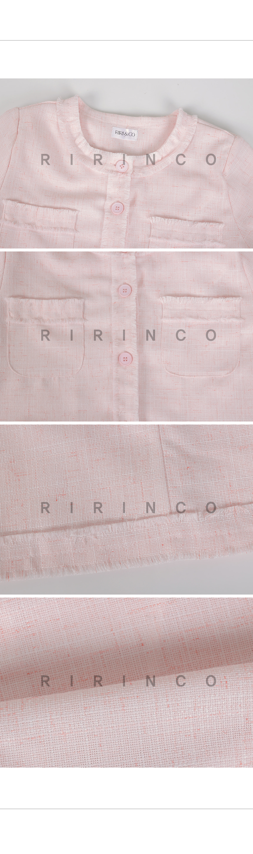 RIRINCO サマーツイードラウンドネックセミクロップドジャケット